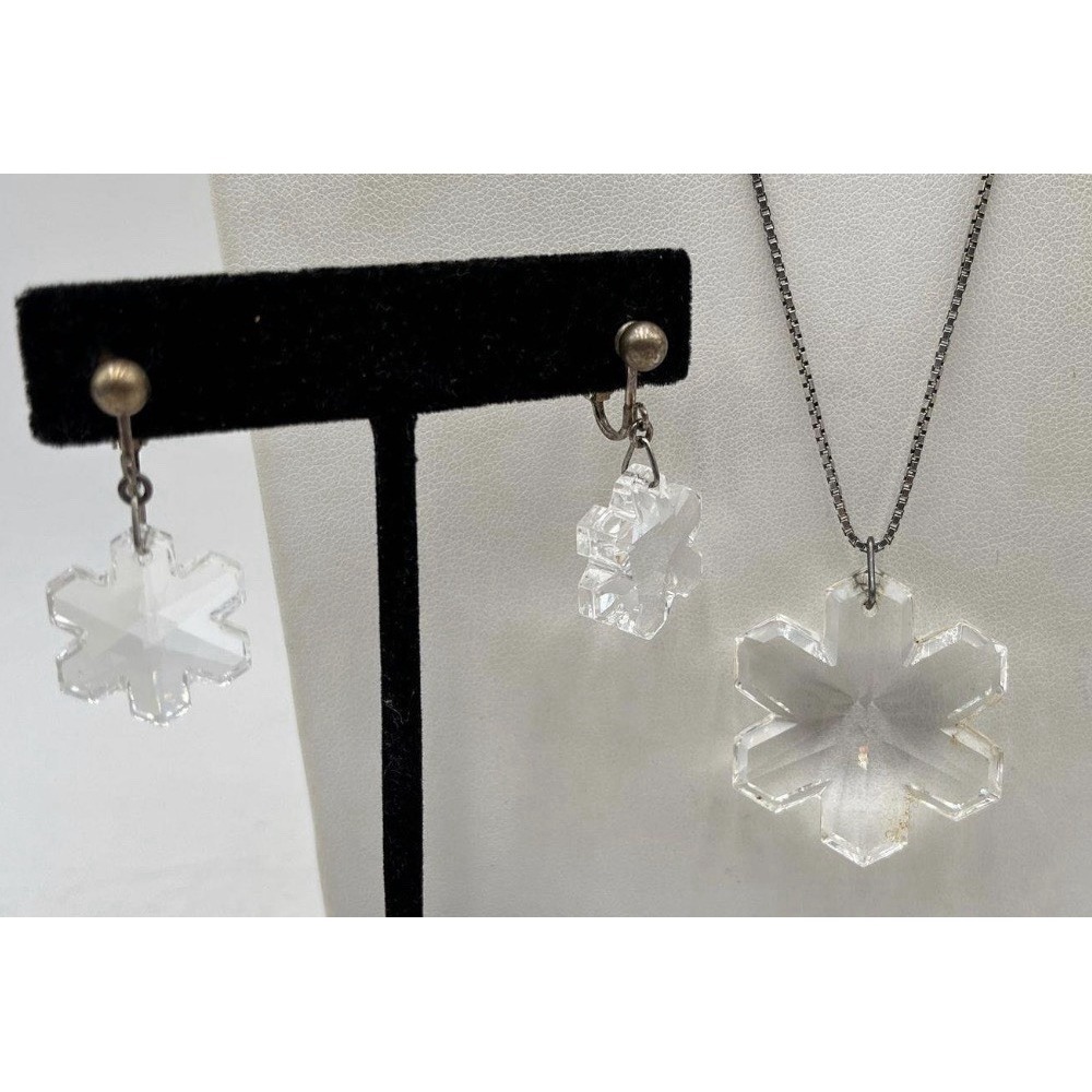 IBB 925 Sterling Silver Quartz Crystal Snowflake Pendant Earrings Vintage Set - Picture 2 of 16